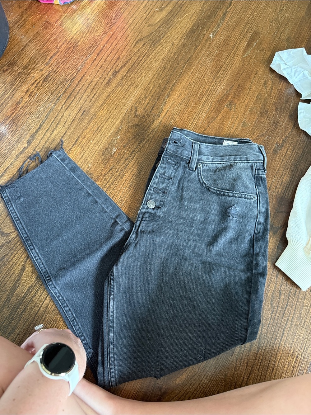 Free People High-Rise Washed Black Button-Fly Jeans